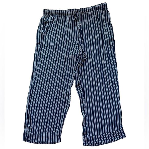 Aerie Women's Satin Stripe Navy Blue & White Wide Leg Pants Drawstring Tie Large - Picture 4 of 6